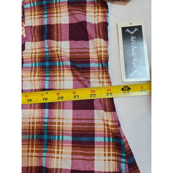 Womens Plus Size Plaid Button-Up Shirt Lace Back Size 2X Pockets - Picture 12 of 15